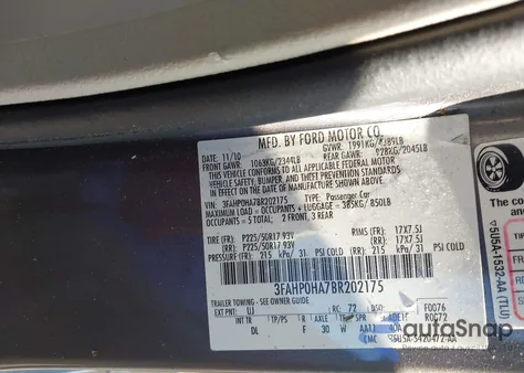 2011 Ford Fusion Se из США, поврежденный, VIN 3FAHP0HA7BR202175